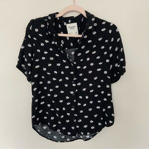 Abercrombie blouse, black and white flower print